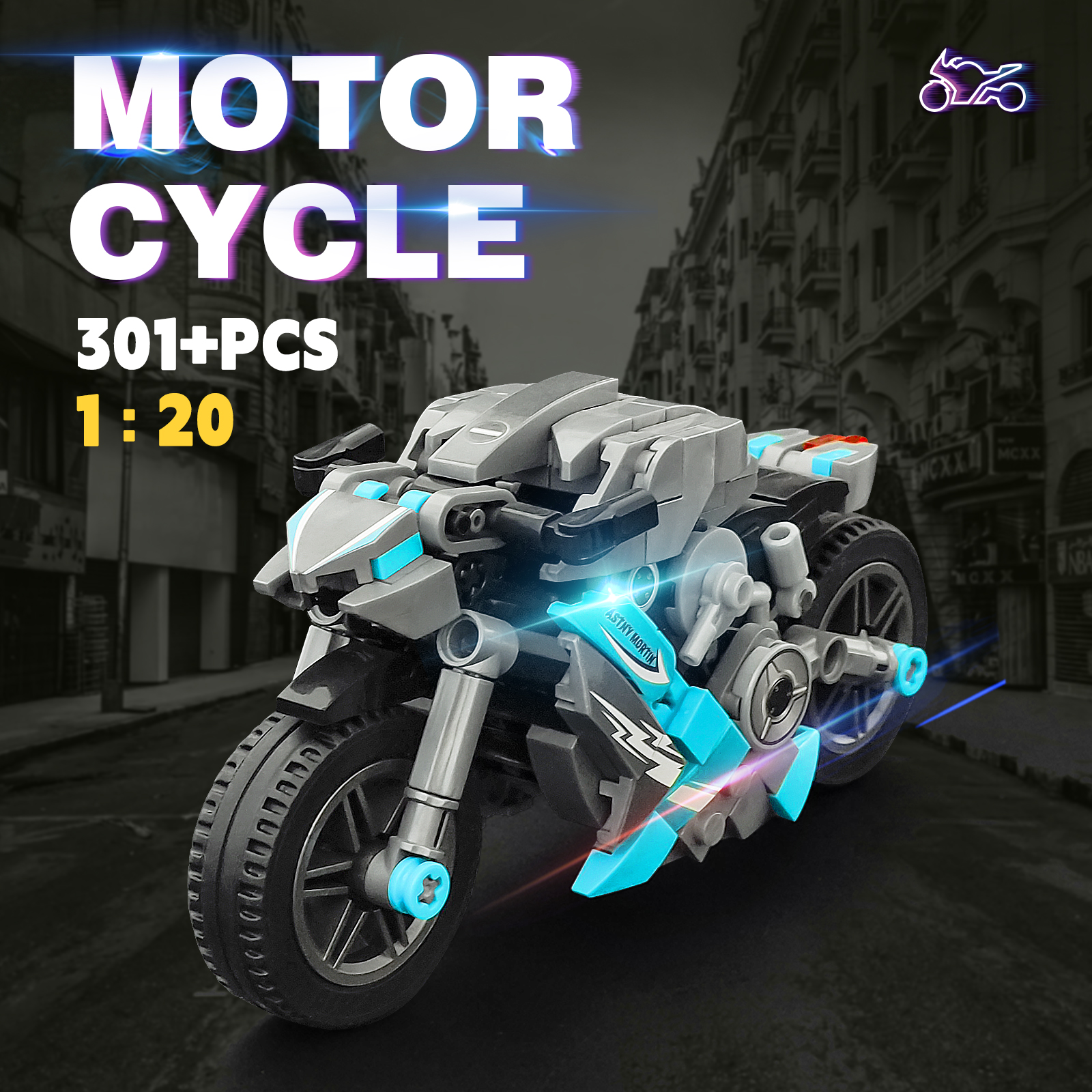 1:20オートバイ積み木モデル300 pcs小粒組立子供のおもちゃ男の子誕生日プレゼント