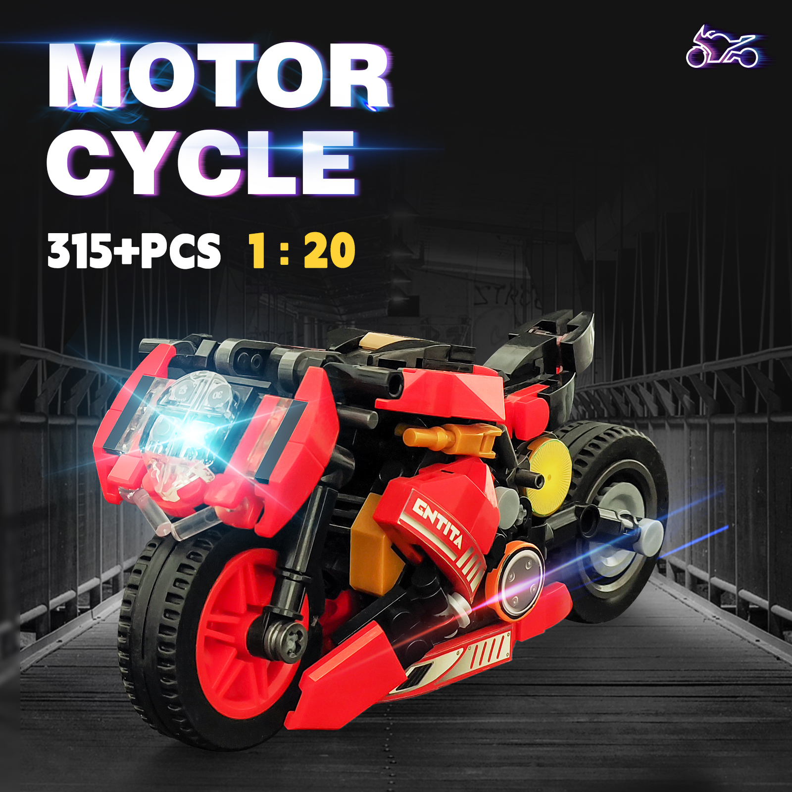 1:20摩托车积木模型300+PCS小颗粒组装儿童玩具男孩生日礼物