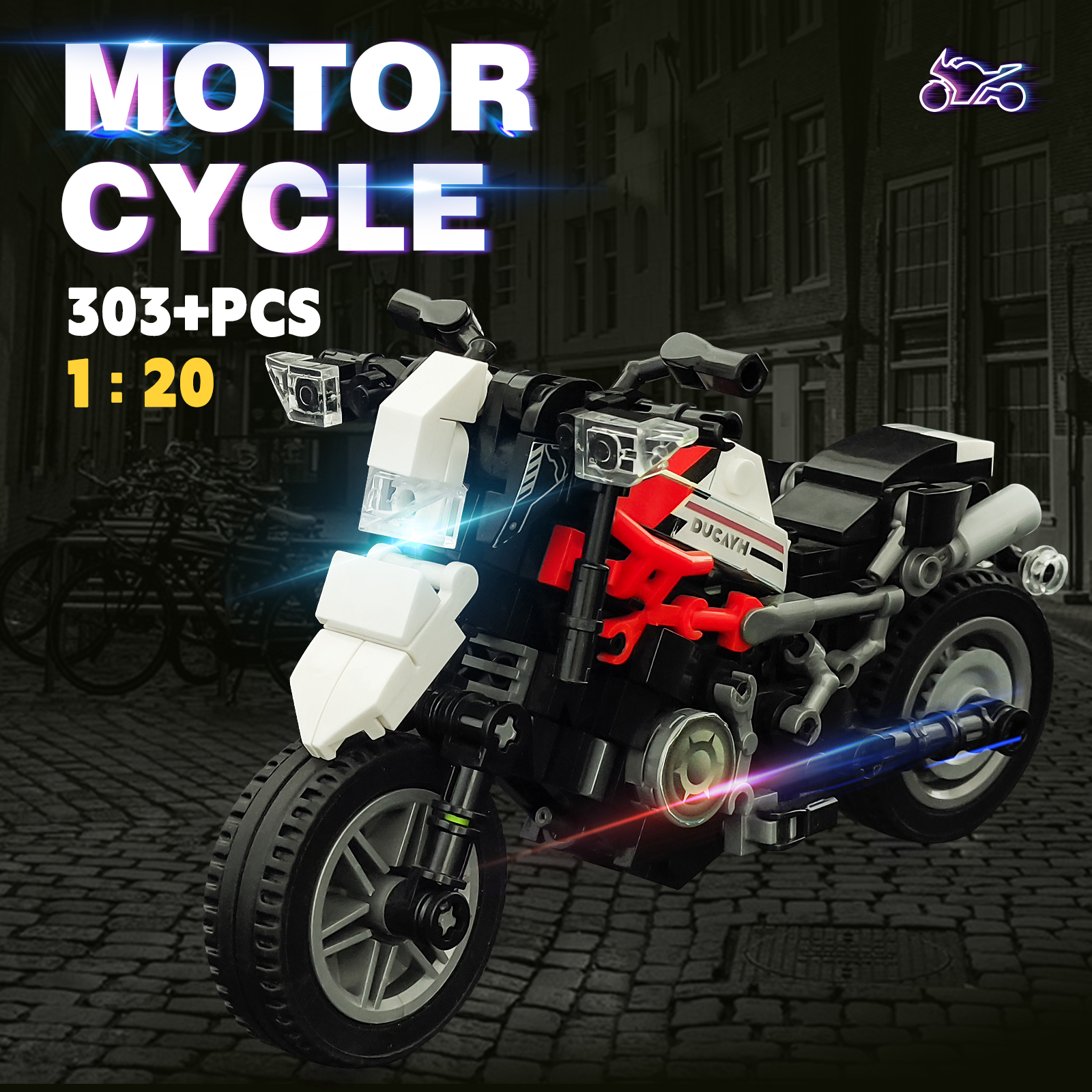 1:20摩托车积木模型300+PCS小颗粒组装儿童玩具男孩生日礼物