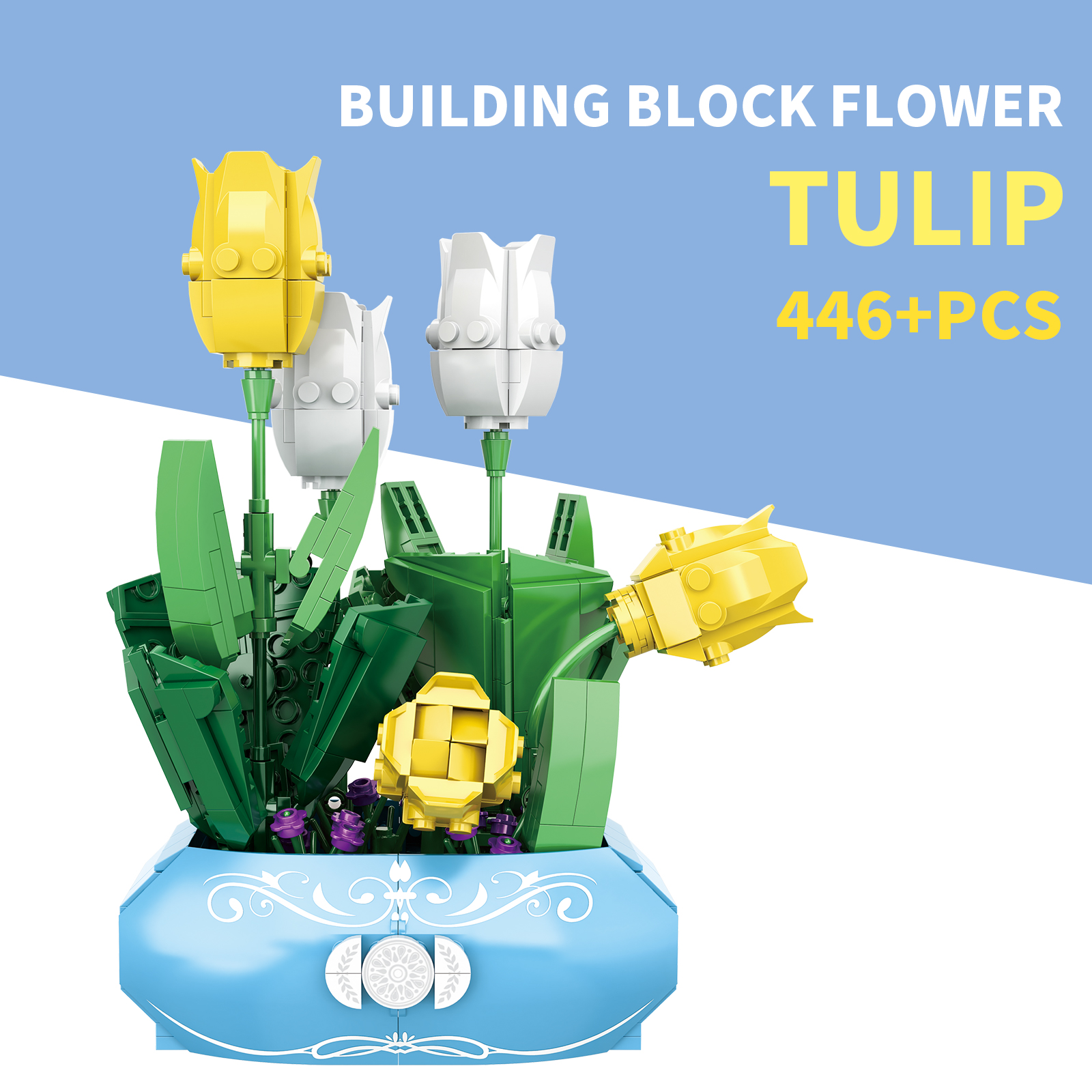 小颗粒积木花套装DIY家居装饰盆栽花卉植物建筑玩具女孩礼物