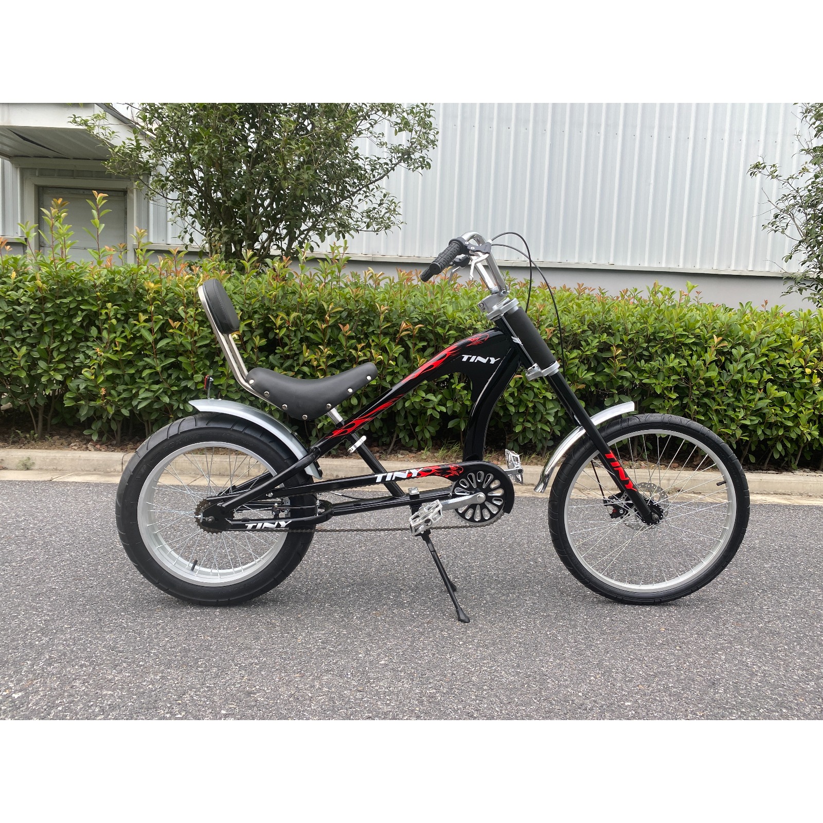 TINY cool Cruise bike: black and red personalized wide-tire rear backrest city bike