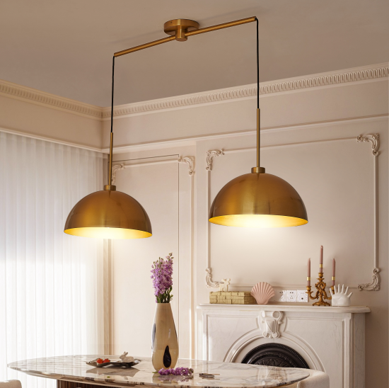 41-inch industrial style modern copper double chandeliers-adjustable ceiling hanging lamps, with bright surface treatment effect, suitable for restaurants, kitchens or living rooms-fashionable and durable lighting devices (excluding light bulbs).