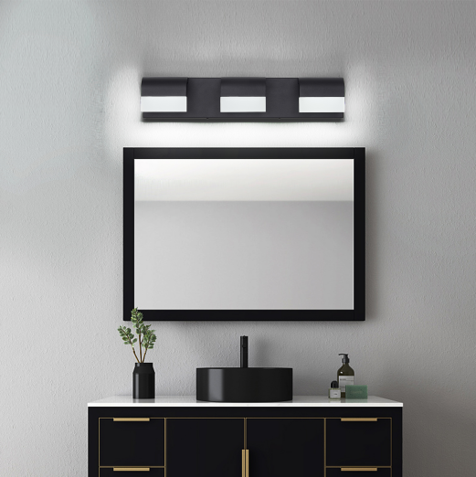 LED现代梳妆台灯浴室壁灯镜前哑光黑三盏可调光灯具