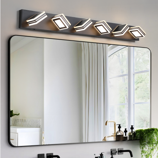 40英寸现代6灯LED浴室镜前灯-时尚浴室壁挂灯具，铁与亚克力材质
