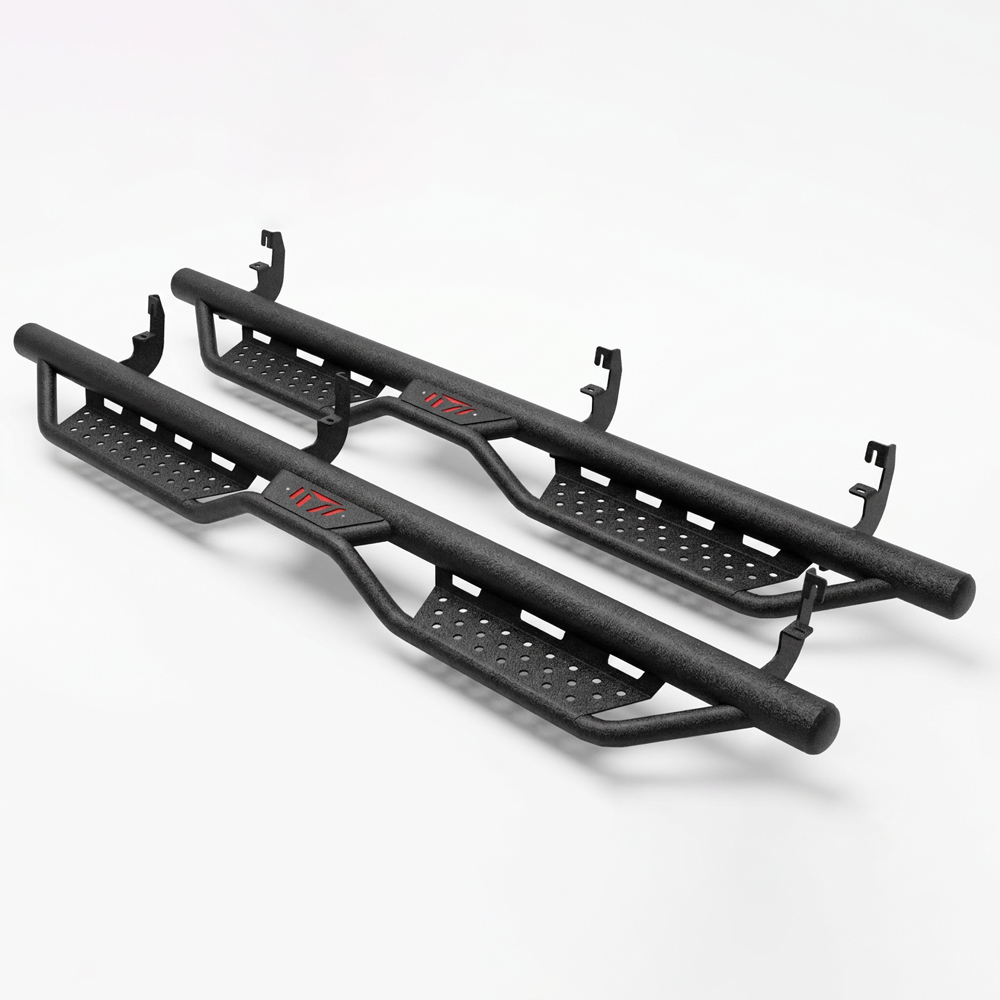 适用于 2015-2026 款雪佛兰 Colorado 和 GMC Canyon 四门皮卡（Crew Cab）的下沉式侧踏板，两级台阶设计，螺栓固定式侧踏板，黑色粉末涂层 