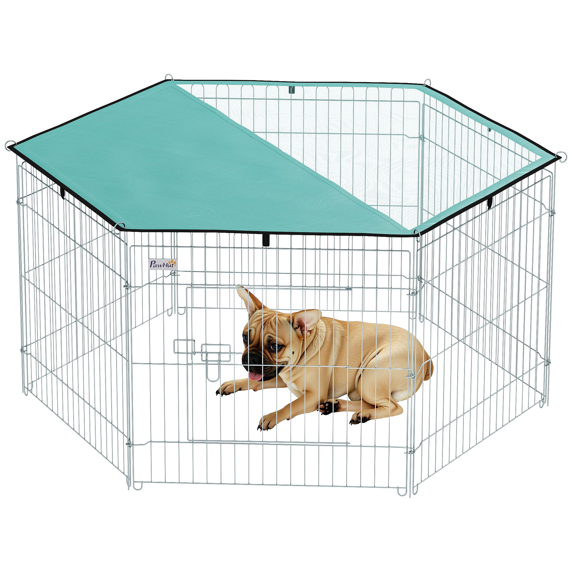 金属丝折叠式狗及幼犬围栏，直径120×60厘米，配聚酯纤维防水顶盖，兔、动物围栏，银色与绿色款