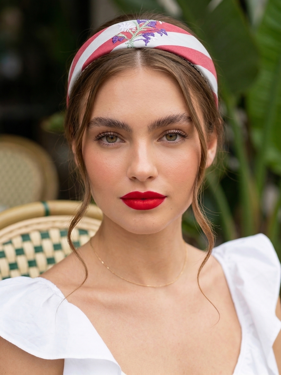 red&stripe embroidery headband